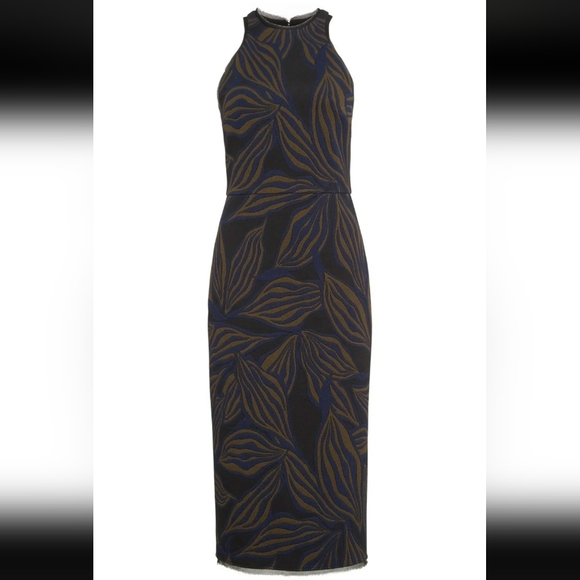 NWT Jason WuBlack Olive Blue Floral Tech Jacquard Sheath Dress - Picture 4 of 11